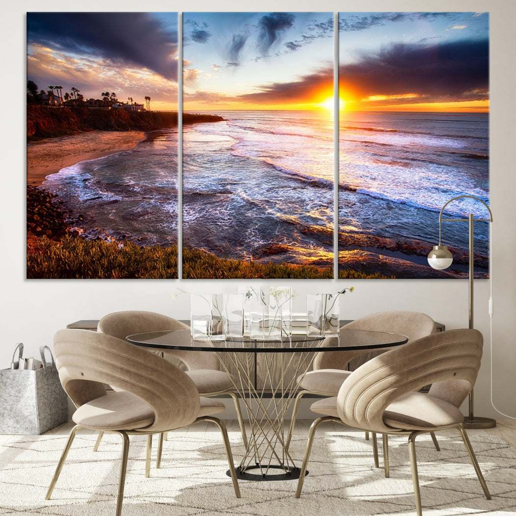 Ocean Beach Canvas Wall Art Beach Canvas, Coastal Sunset Tropical Island Beach Sunset Artwork Print