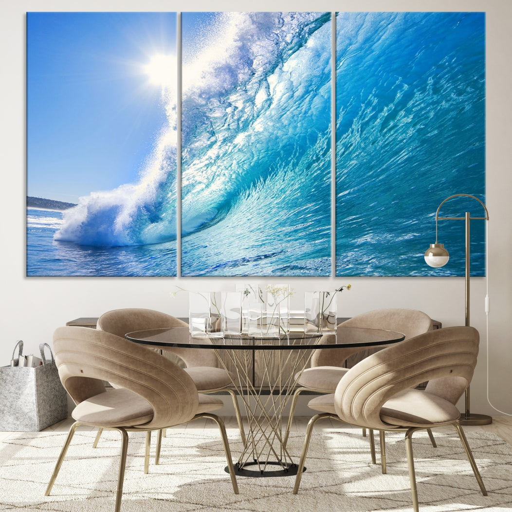 Surfing Wave Art Print Big Blue Ocean Canvas Wall Art for Living Room Decor