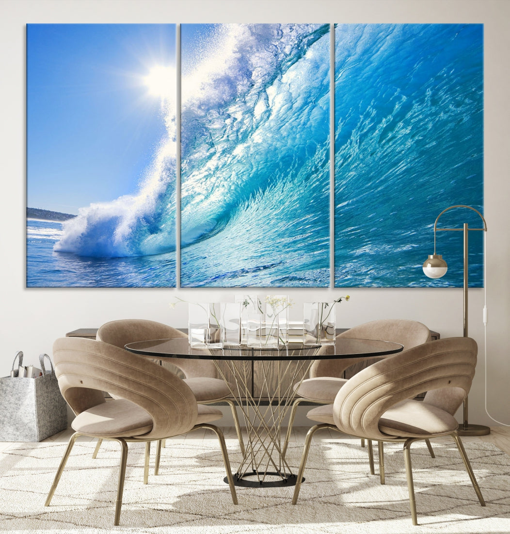 Surfing Wave Art Print Big Blue Ocean Canvas Wall Art for Living Room Decor