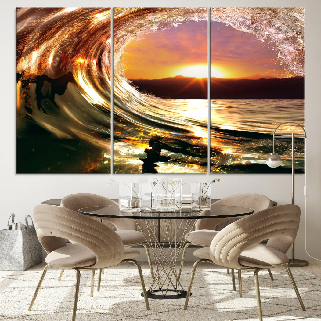 Ocean Waves Crash Under Radiant Sun Wall Art Canvas Print