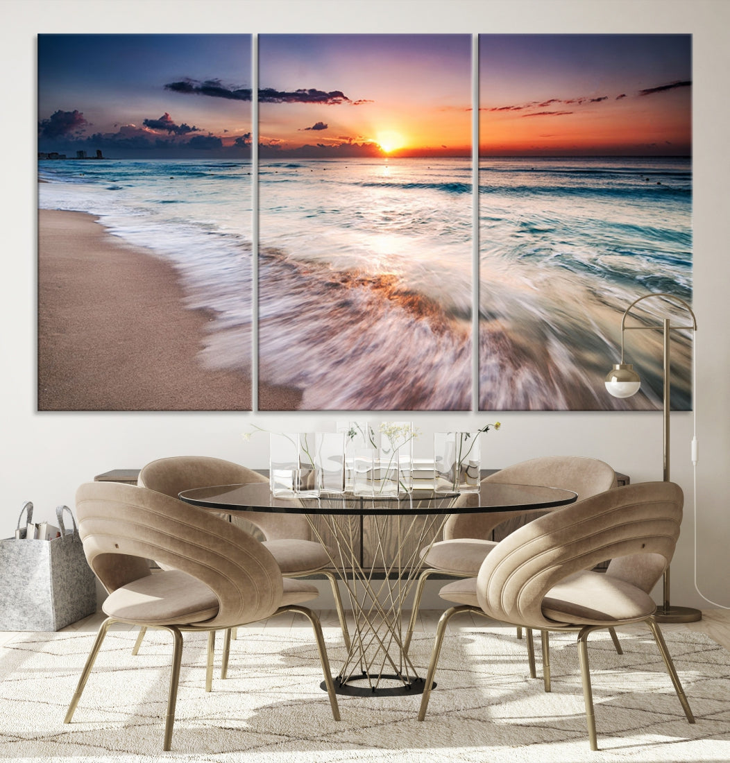 Serene Water Meets Radiant Sunset Clouds Wall Art Canvas Print