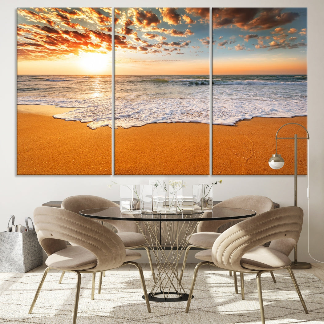 Breathtakingly Beautiful Ocean Sunset on Sandy Beach Extra Large Wall Art Canvas Print