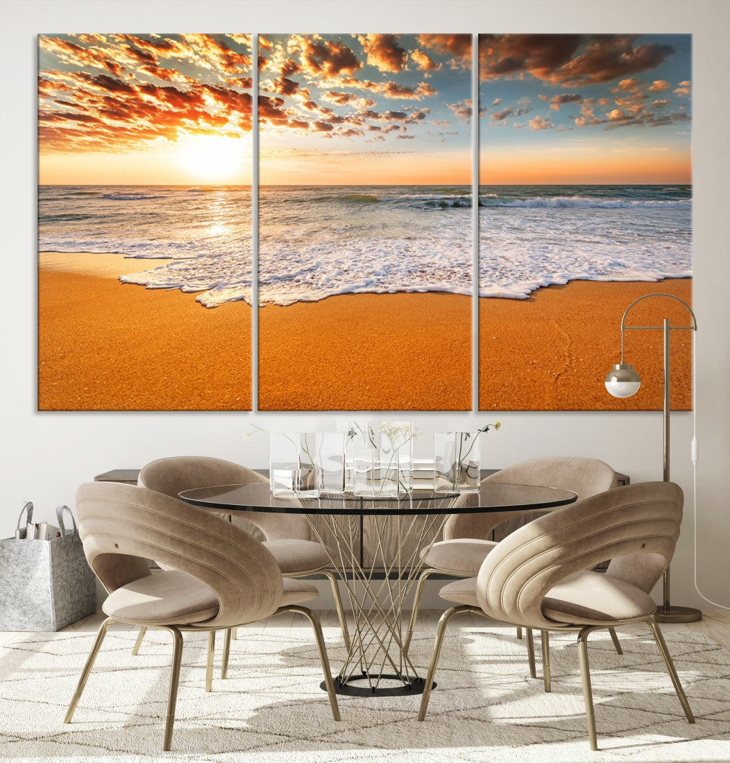 Breathtakingly Beautiful Ocean Sunset on Sandy Beach Extra Large Wall Art Canvas Print