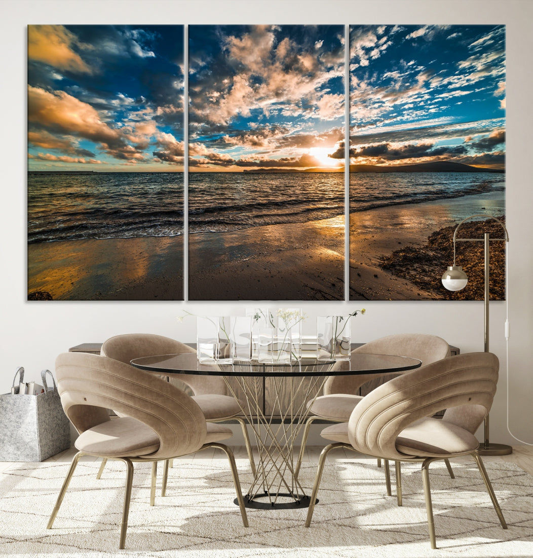 Ocean Beach Wall Art Canvas Print Sunset Artwork Print Coastal Wall Art