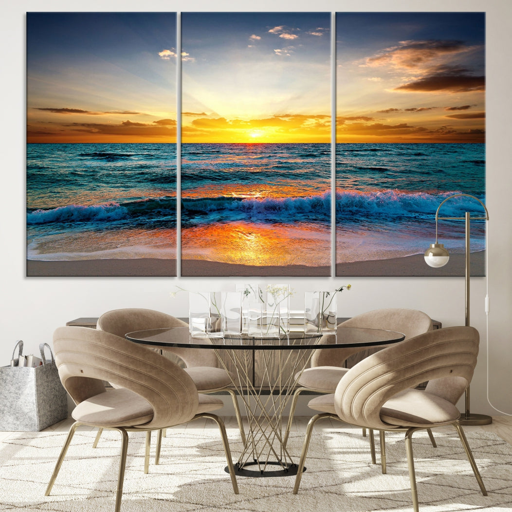 Beautiful Sunset on the Beach Coastal Wall Art Canvas Print for Dining Room Office Decor