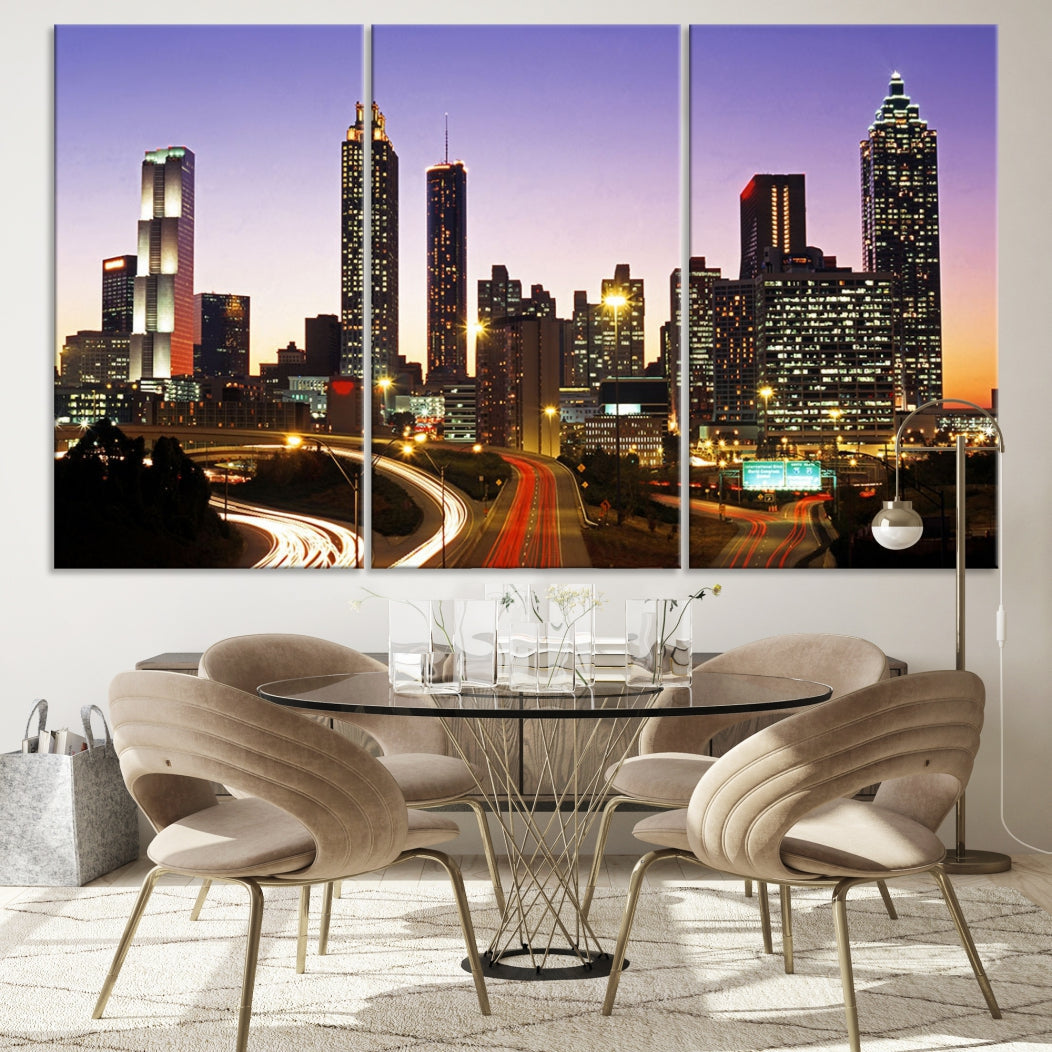 Atlanta City Purple Sunset Skyline Wall Art Cityscape Canvas Print