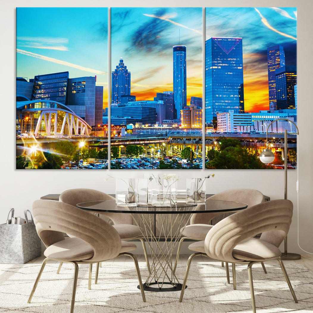 Mesmerizing Atlanta City Sunset Blue Skyline Cityscape Large Canvas Wall Art Print