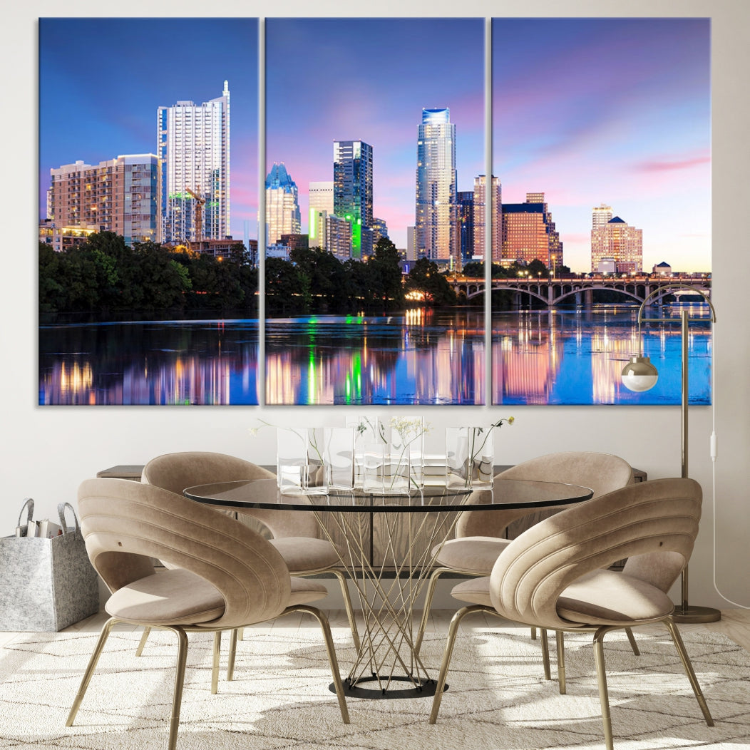 Extra Large Austin City Canvas Print Purple Dusk Skyline Wall Art