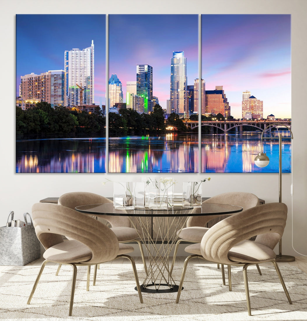 Extra Large Austin City Canvas Print Purple Dusk Skyline Wall Art