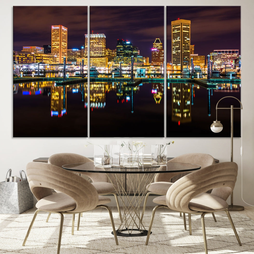 Baltimore City Night Skyline Purple Cityscape Large Wall Art Canvas Print