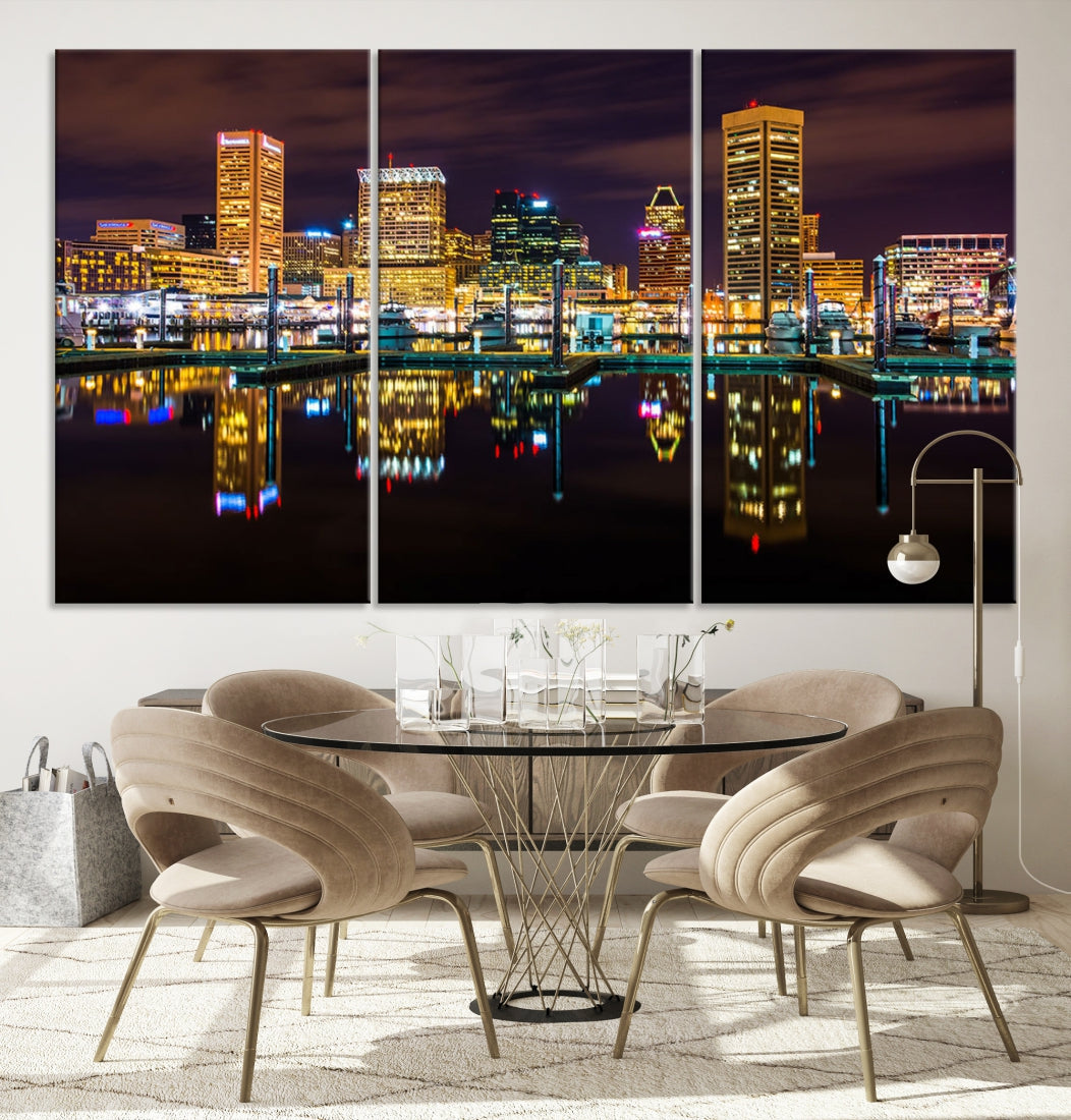 Baltimore City Night Skyline Purple Cityscape Large Wall Art Canvas Print