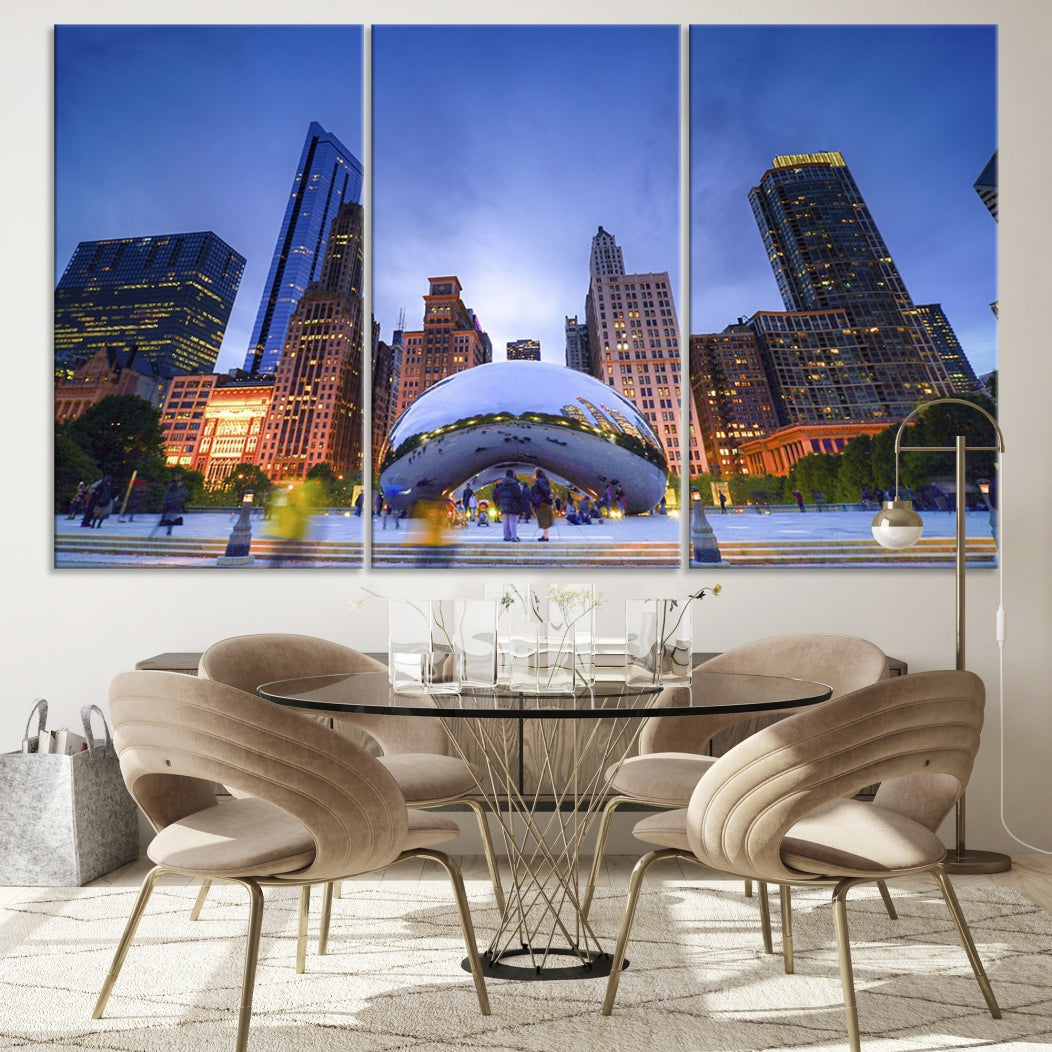 Chicago Night Skyline Wall Art Downtown Cityscape Canvas Picture Print Framed