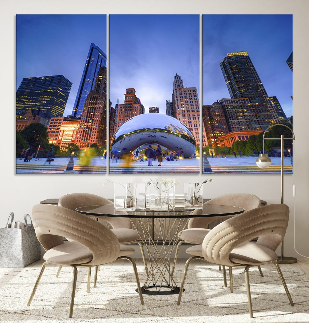 Chicago Night Skyline Wall Art Downtown Cityscape Canvas Picture Print Framed