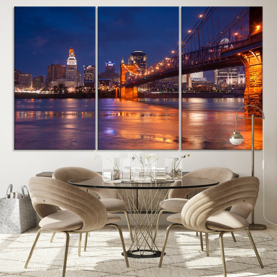 Cincinnati City Bridge Night Lights Canvas Wall Art Cincinnati Print