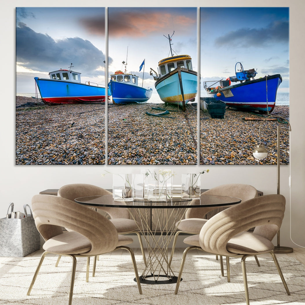 Colorful Boats On The Beach Large Wall Art Canvas Print Sailing Decor