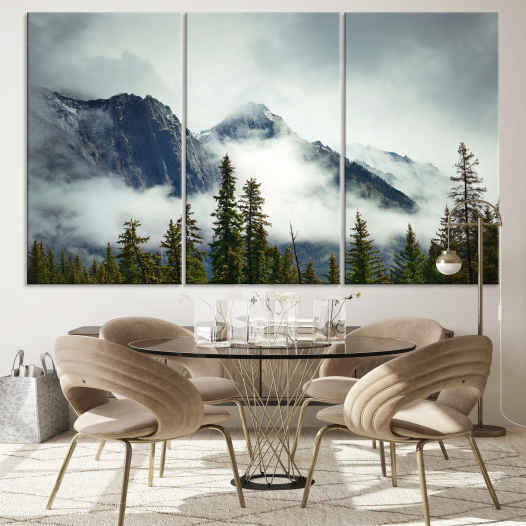 Foggy Nature Landscape Mountain Forest Extra Large Canvas Wall Art Giclee Print