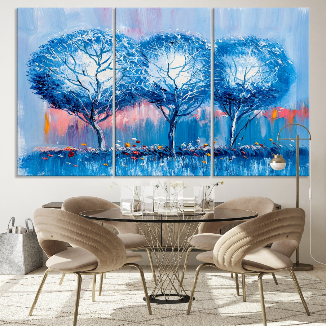 Abstract Blue Trees Oil Painting Printed on Canvas Wall Art Modern Wall Decor