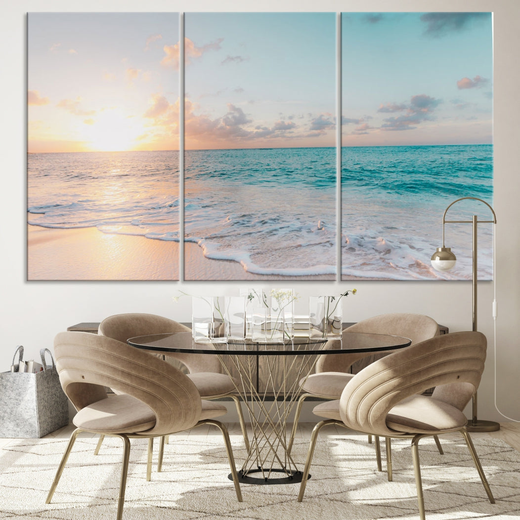 Appealing Sunset on Beach Canvas Wall Art Coastal Ocean Print