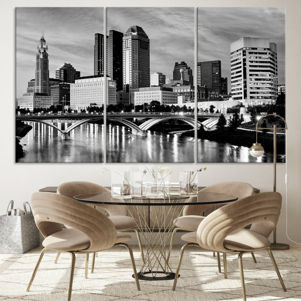 Black and White Columbus City Wall Art Skyline Cityscape Canvas Print