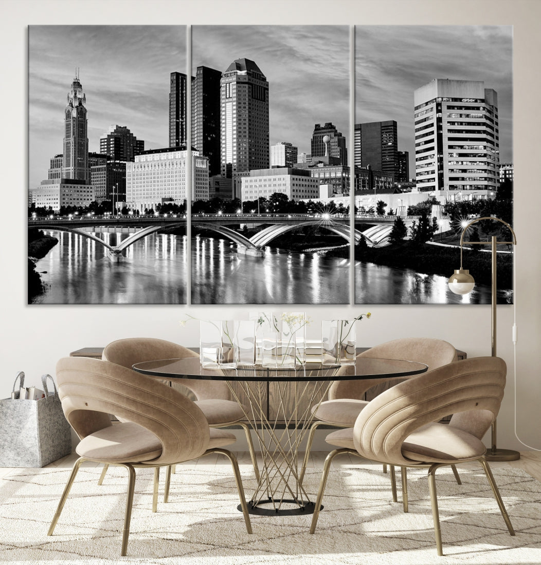 Black and White Columbus City Wall Art Skyline Cityscape Canvas Print