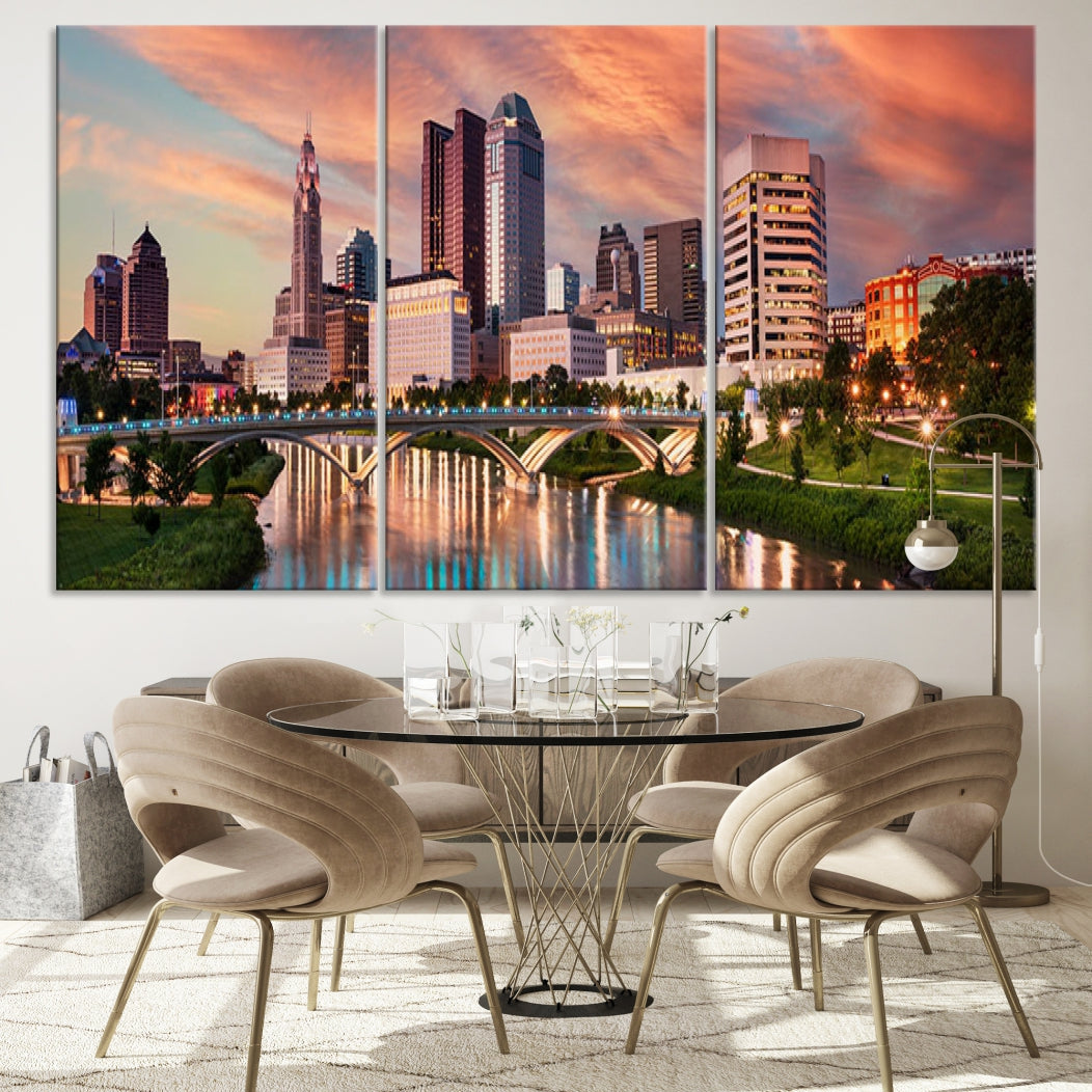 Large Columbus City View Skyline Wall Art Columbus Picture Canvas Print