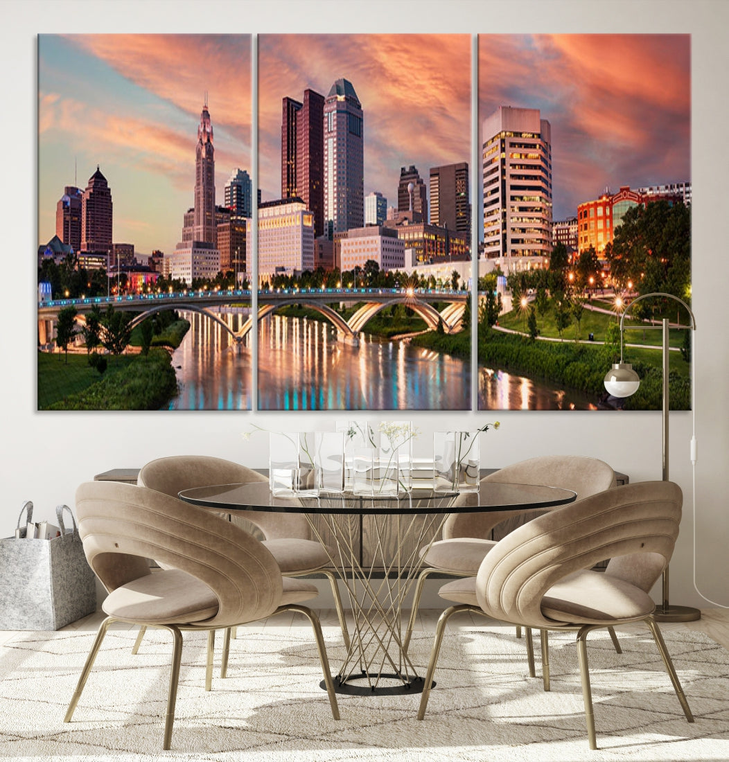 Large Columbus City View Skyline Wall Art Columbus Picture Canvas Print