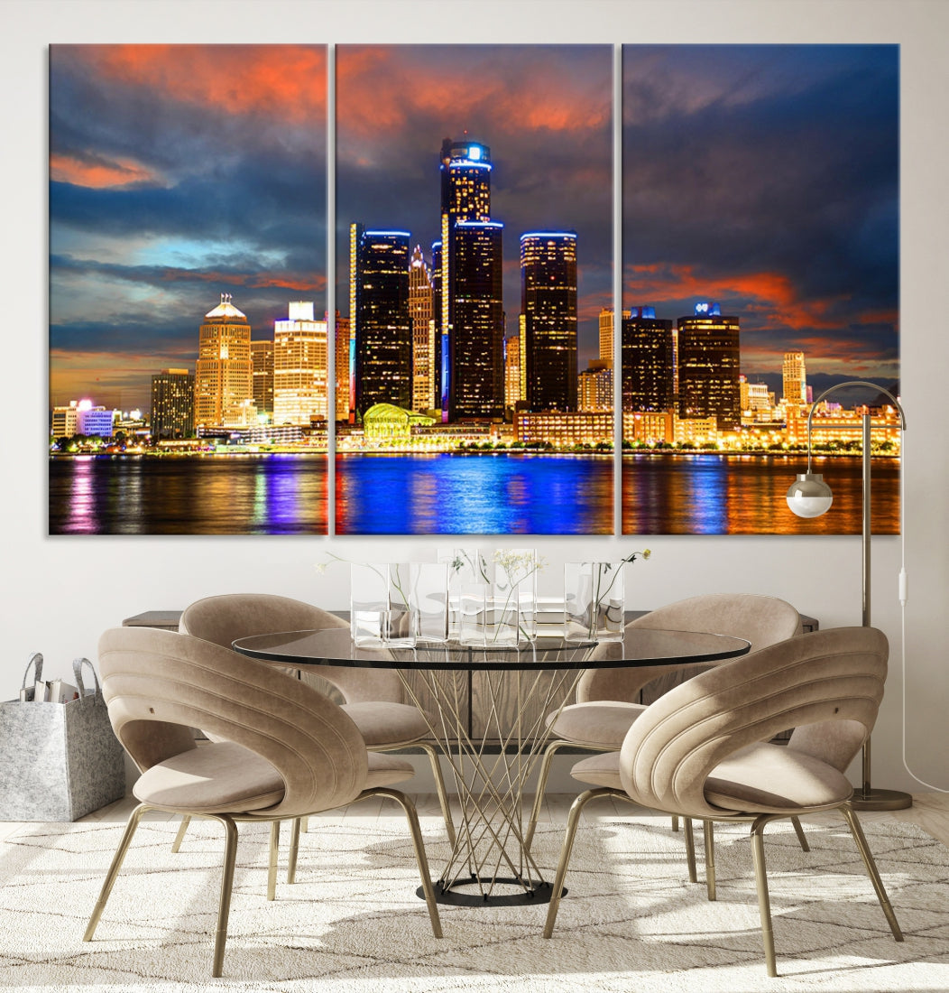 Bright Detroit Skyline Picture Print Skyline Wall Art Canvas Ready to Hang