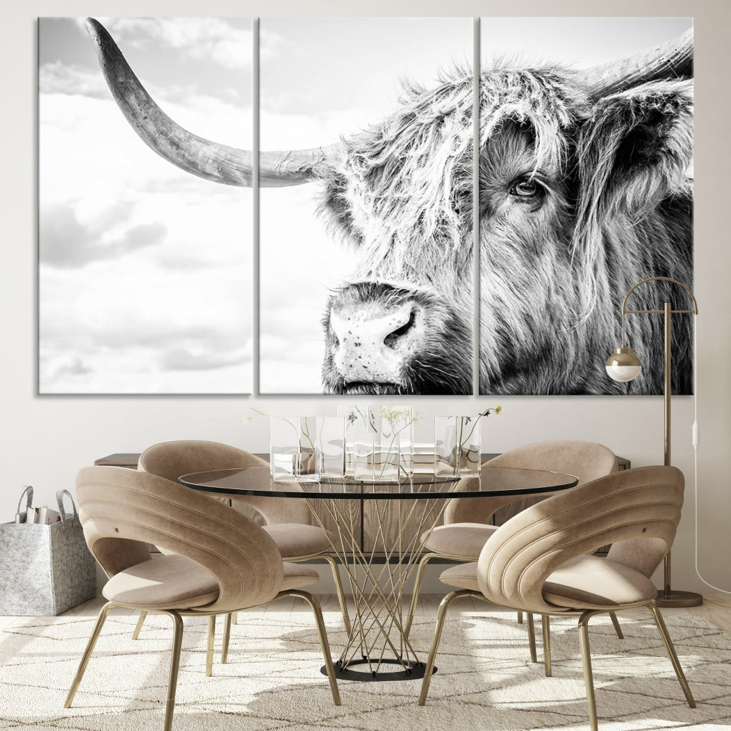 Highland Cow Canvas Wall Art Farmhouse Decor Cow Black White Print Rustic Wall Decor Animals Painting Scottish Cow Wall