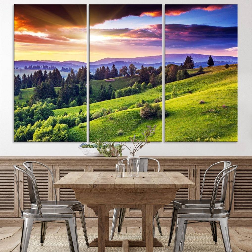 Large Wall Art Sparse Forest on Mountain at Sunset Landscape Canvas Print