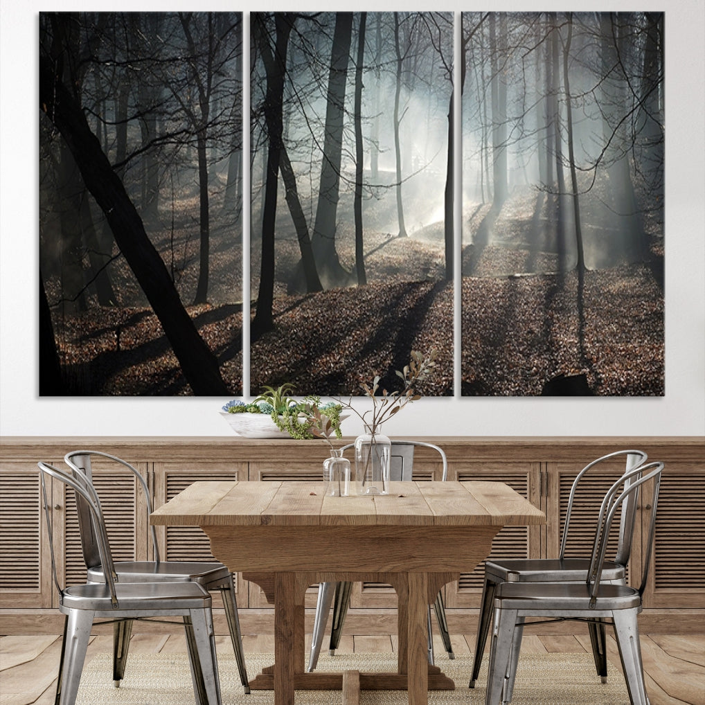 Large Wall Art Fascinating Foggy and Dark Forest Canvas Print