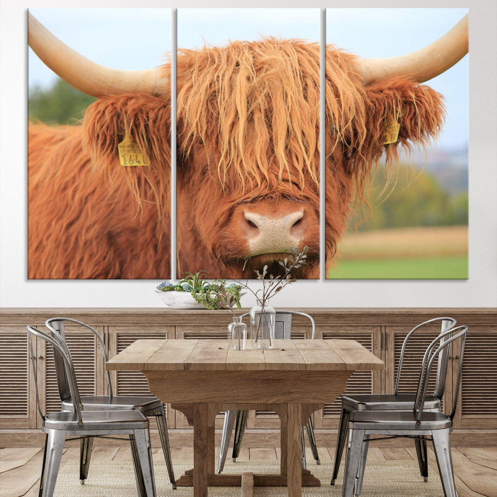 Highland Cow Close-up Canvas Wall Art Print Multi Panel Extra Large Canvas Set Framed Ready to Hang Artwork