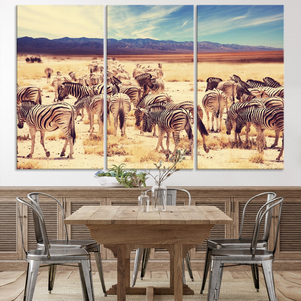 Zebras in the Savannah Africa Wild Animals Wildlife Photo Canvas Wall Art Giclee Print