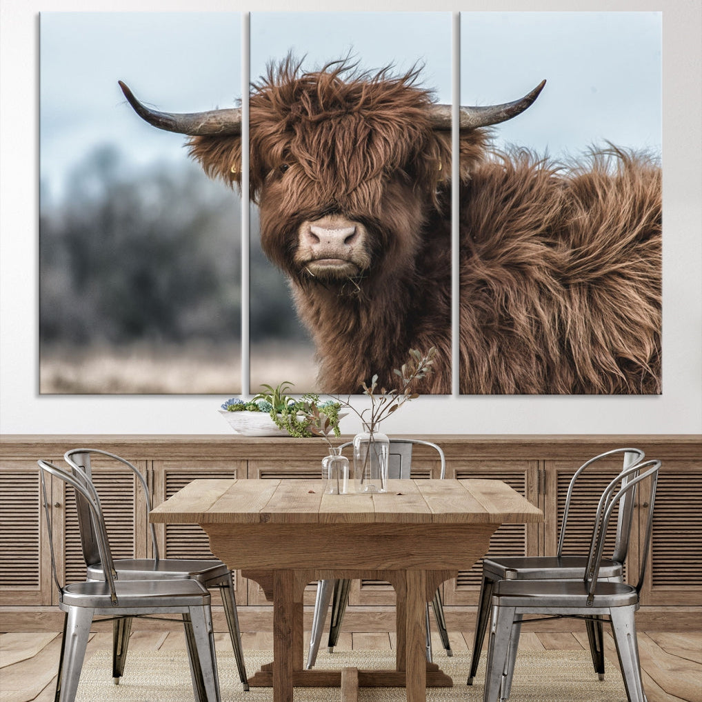 Fluffy Highland Cow Photograph Large Wall Art Canvas Print Cute Animals Picture Wall Decor Artwork for Living Room Farmhouse Printable Art Housewarming Gift Modern Home Art Decor