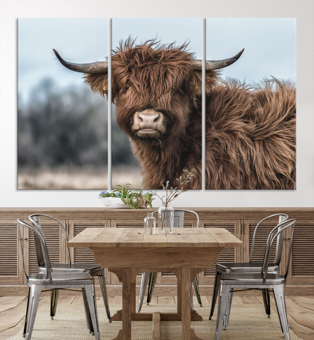 Fluffy Highland Cow Photograph Large Wall Art Canvas Print Cute Animals Picture Wall Decor Artwork for Living Room Farmhouse Printable Art Housewarming Gift Modern Home Art Decor