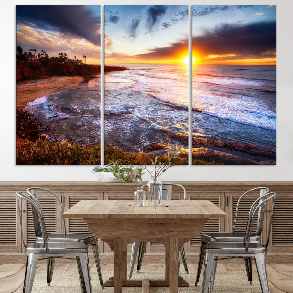 Ocean Beach Canvas Wall Art Beach Canvas, Coastal Sunset Tropical Island Beach Sunset Artwork Print