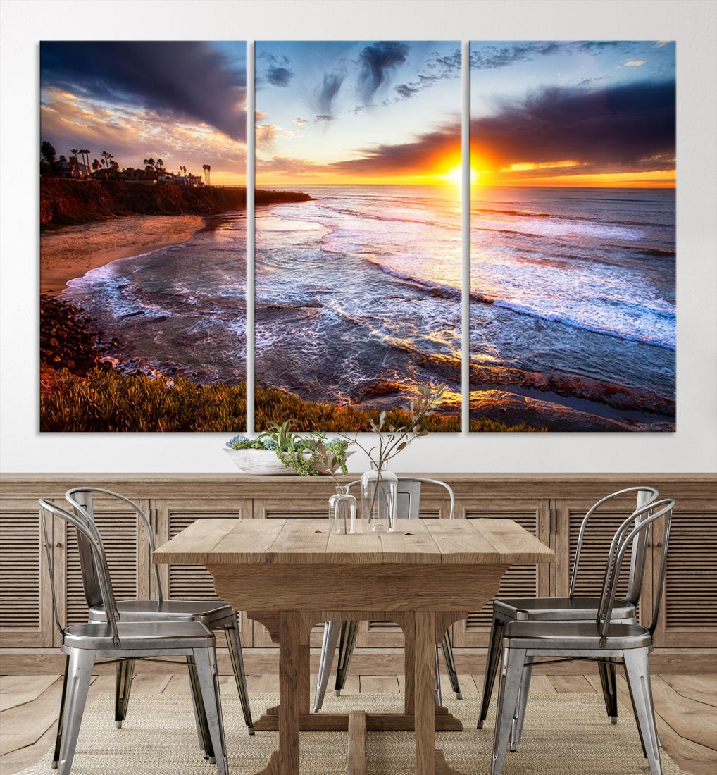 Ocean Beach Canvas Wall Art Beach Canvas, Coastal Sunset Tropical Island Beach Sunset Artwork Print