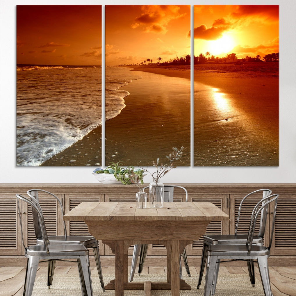 Ocean Beach Canvas Wall Art Beach Canvas, Coastal Sunset Tropical Island Beach Sunset Artwork Print