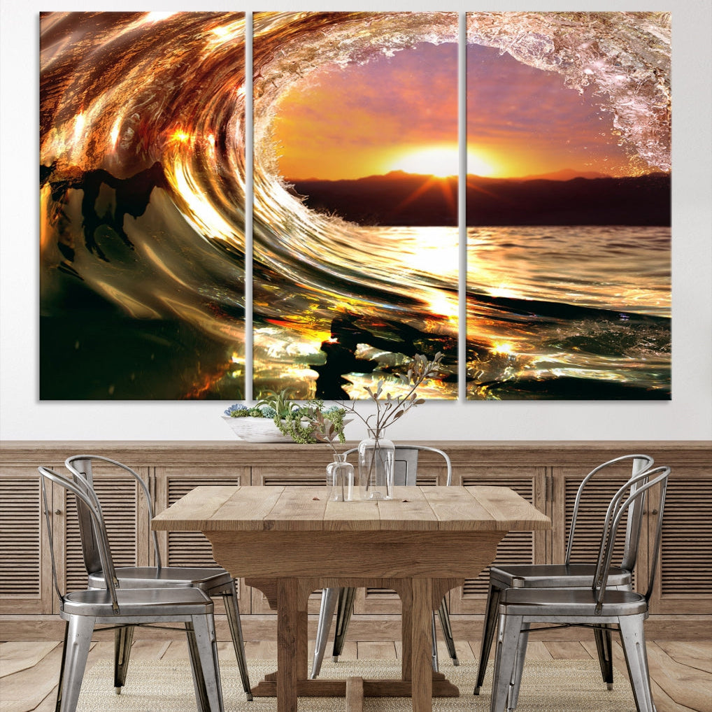 Ocean Waves Crash Under Radiant Sun Wall Art Canvas Print