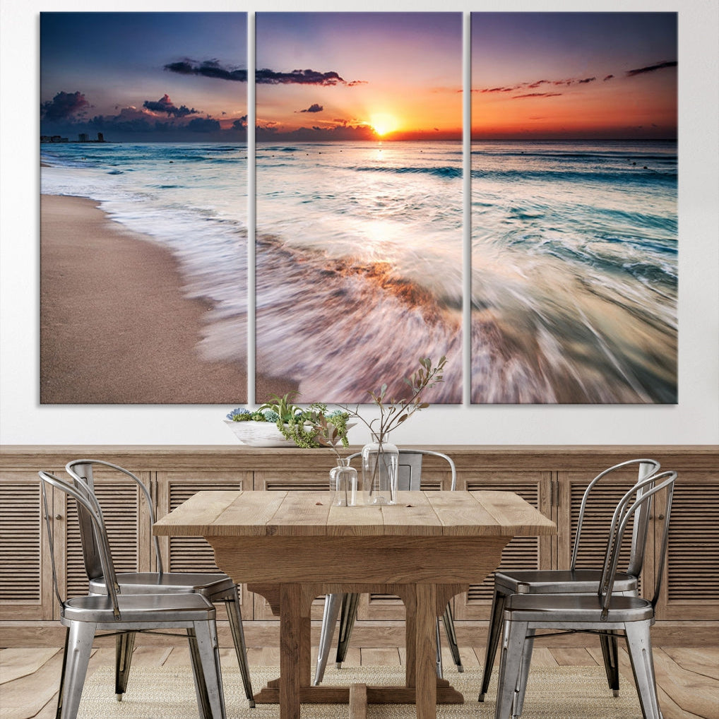 Serene Water Meets Radiant Sunset Clouds Wall Art Canvas Print