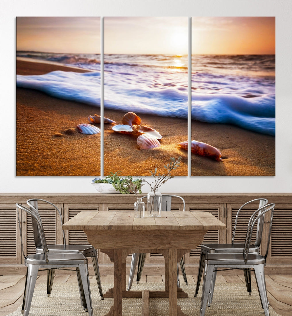 Sea Shell Sandy Ocean Beach Canvas Wall Art Print Framed Ready to Hang