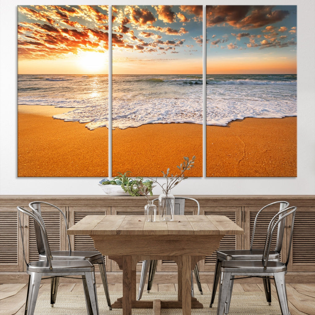 Breathtakingly Beautiful Ocean Sunset on Sandy Beach Extra Large Wall Art Canvas Print