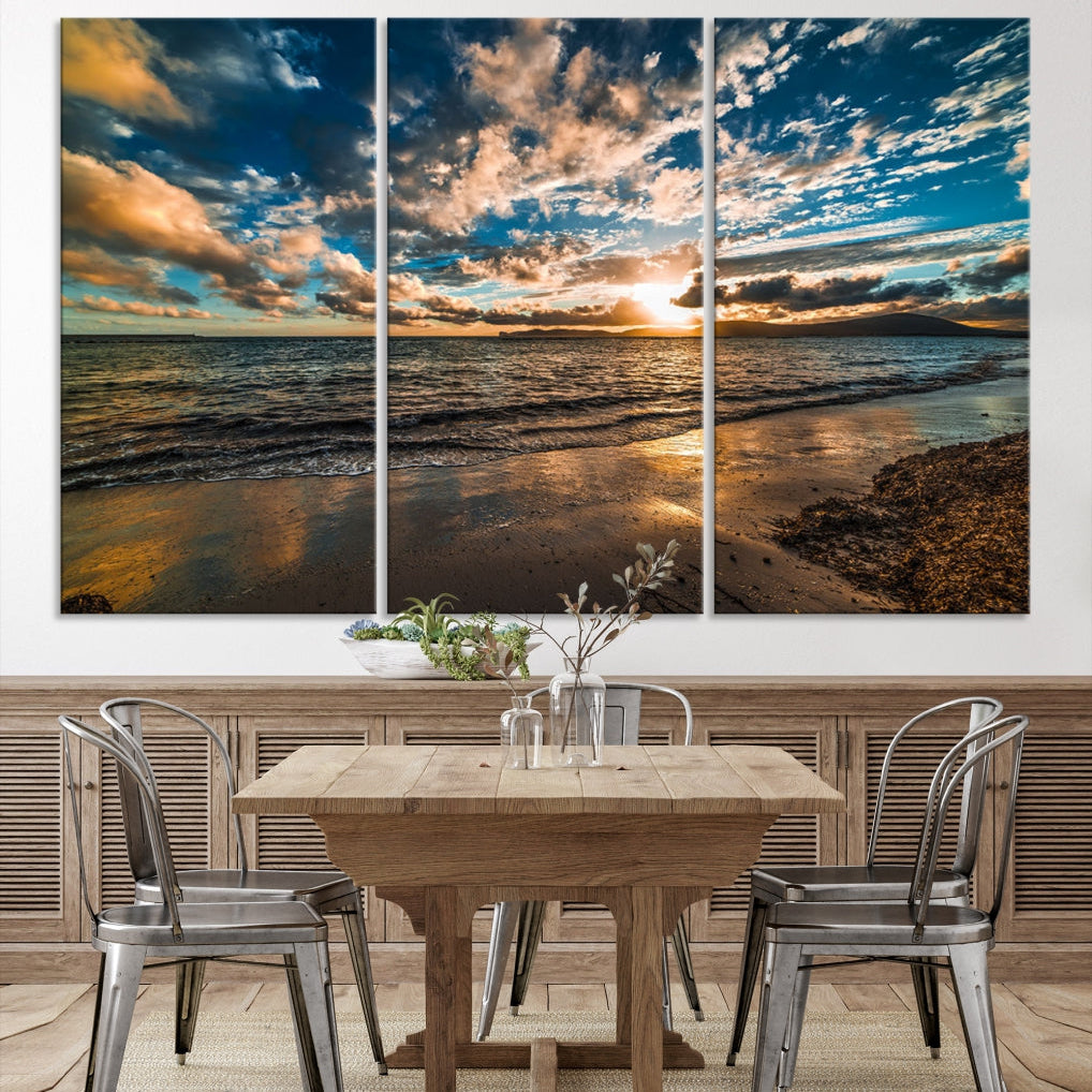 Ocean Beach Wall Art Canvas Print Sunset Artwork Print Coastal Wall Art