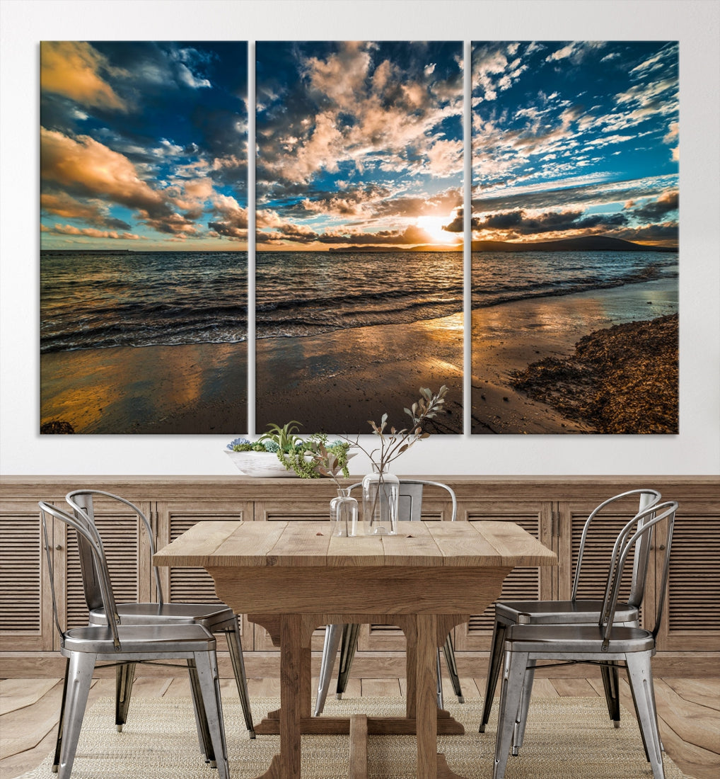 Ocean Beach Wall Art Canvas Print Sunset Artwork Print Coastal Wall Art