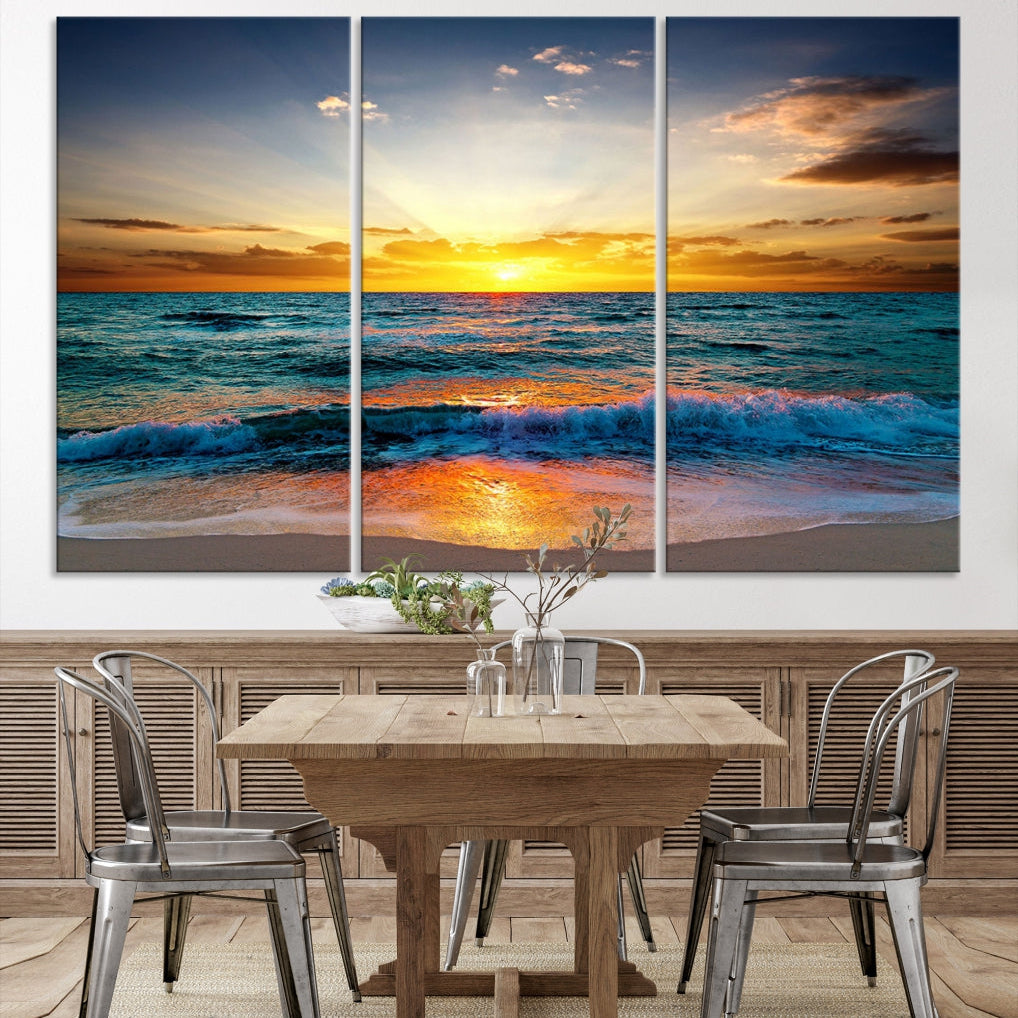 Beautiful Sunset on the Beach Coastal Wall Art Canvas Print for Dining Room Office Decor