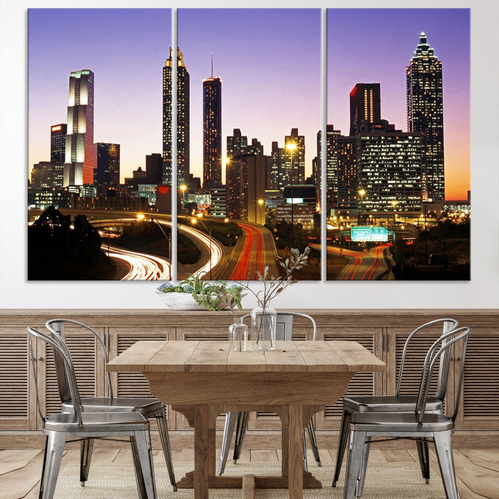 Atlanta City Purple Sunset Skyline Wall Art Cityscape Canvas Print