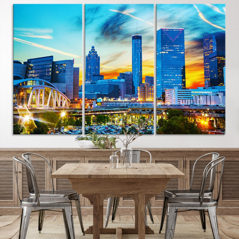 Mesmerizing Atlanta City Sunset Blue Skyline Cityscape Large Canvas Wall Art Print