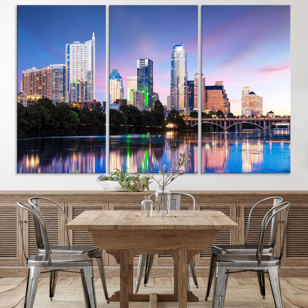 Extra Large Austin City Canvas Print Purple Dusk Skyline Wall Art