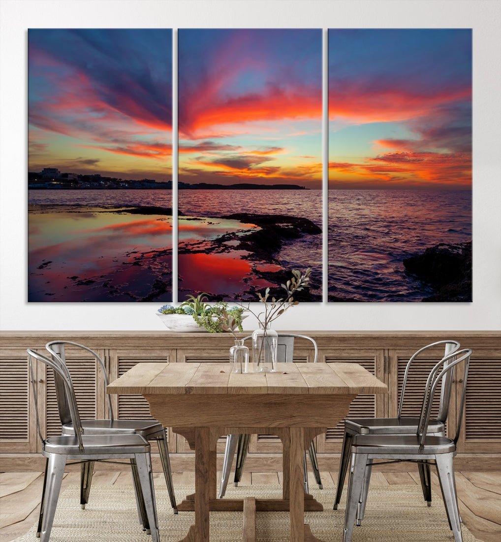 Fascinating Sunset over Horizon Beach Wall Art Canvas Print Large Wall Decor