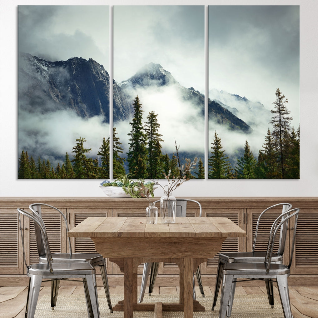 Foggy Nature Landscape Mountain Forest Extra Large Canvas Wall Art Giclee Print