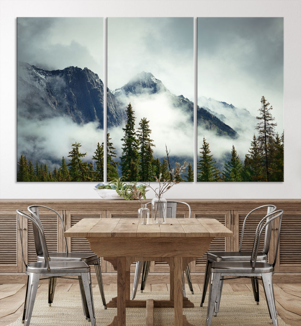 Foggy Nature Landscape Mountain Forest Extra Large Canvas Wall Art Giclee Print